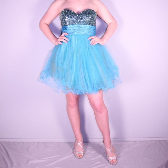 Short Aqua Blue Formal Dress - Picture 1 of 2